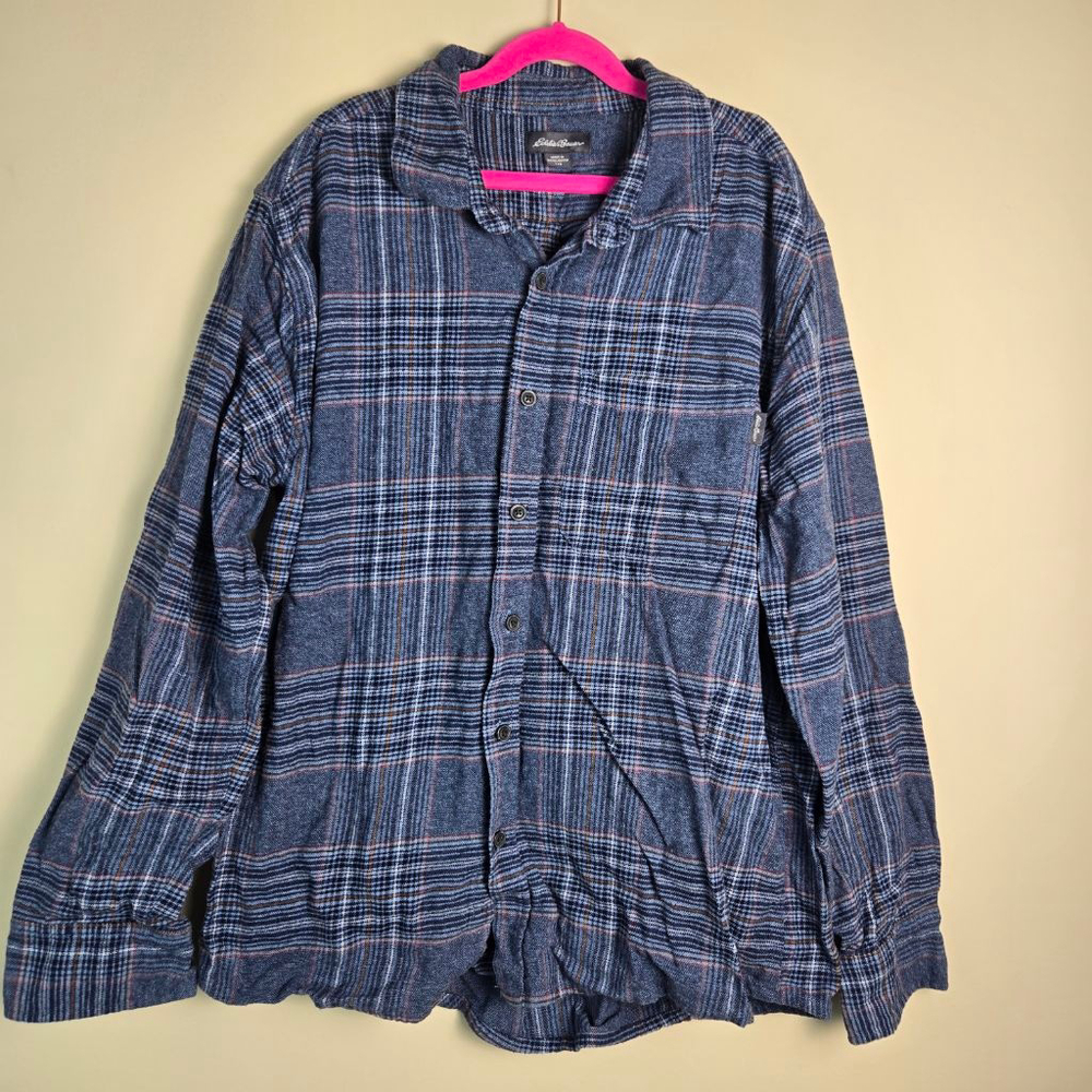 Men's Eddie Bauer Casual Button Down Shirt L Blue Plaid